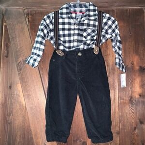 Carter's Baby Boy's 3pc Checker Bodysuit Suspenders & Corduroy Pants 9mo NWT